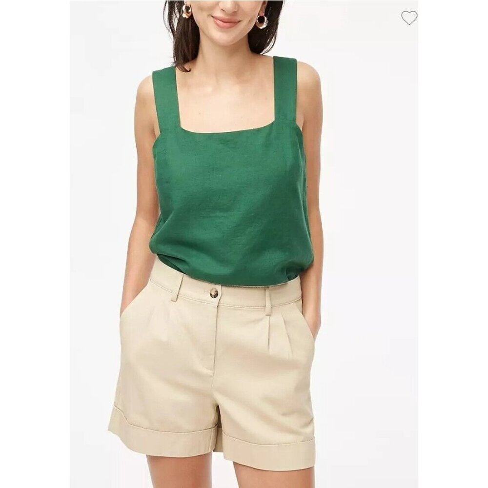 NWT J.Crew Linen Blend Fern Canyon Squareneck Wide Strap Tank Top Women Size L